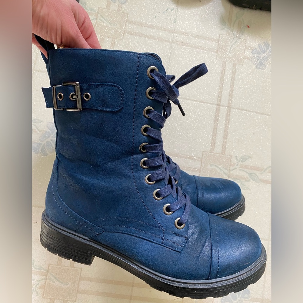 Wanderlust Rei Womens Boot 8 Combat Moto Boot Navy Blue Easy On Easy Off Edgy